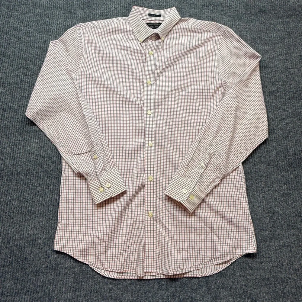 Banana Republic Tech Stretch Shirt Mens L Slim Fit‎ Red Blue Plaid Button Down